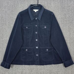 St. John's Bay Blazer Jacket Womens 1X Navy Blue Corduroy Button Up with Pockets